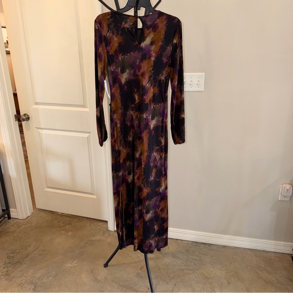 Cloth & Stone Abstract Maxi Dress Sheer Sleeve Fall Boho NWT Size S - Picture 2 of 8